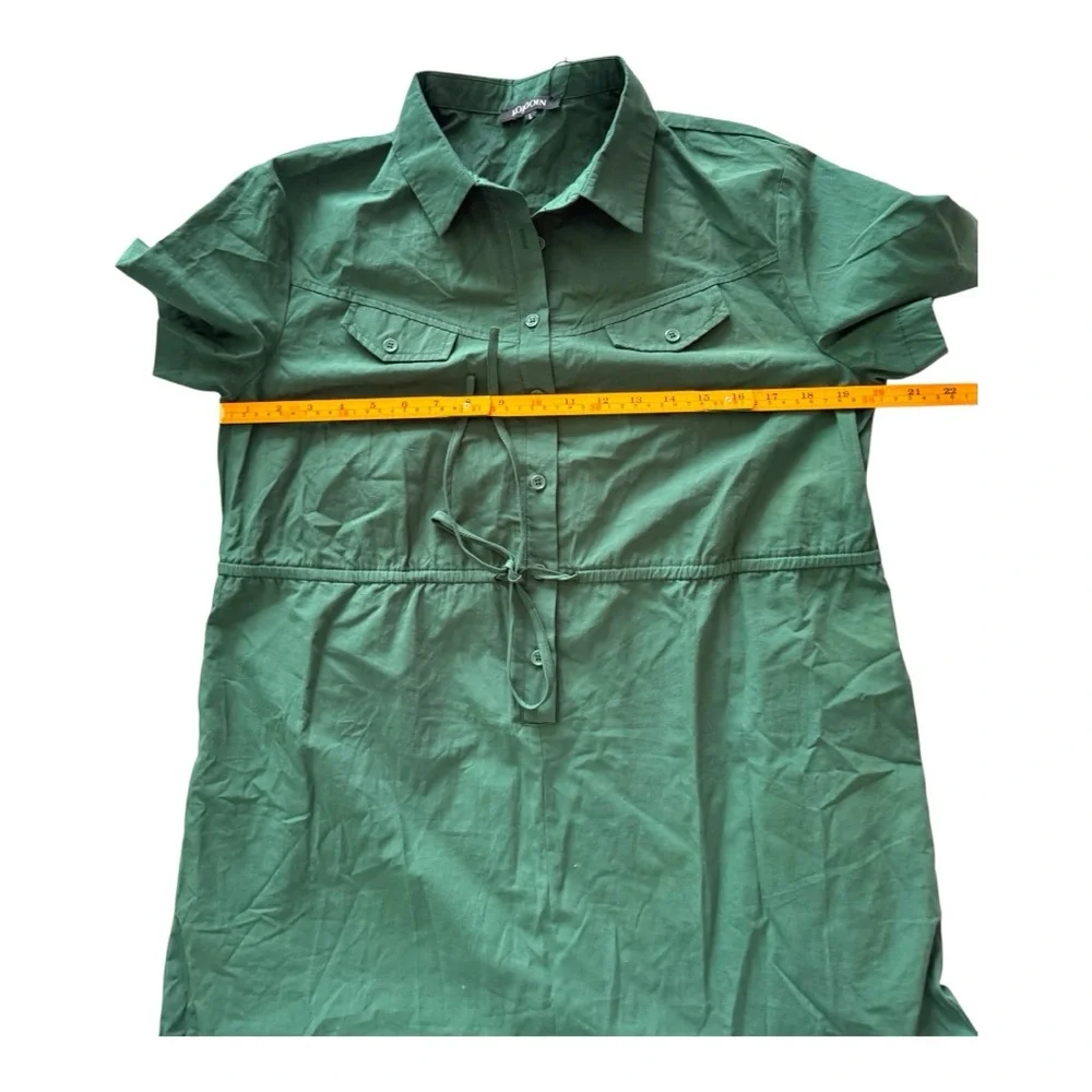 Kojooin Army Green Romper with Ruffled Hem and Collared Neckline - Picture 8 of 11